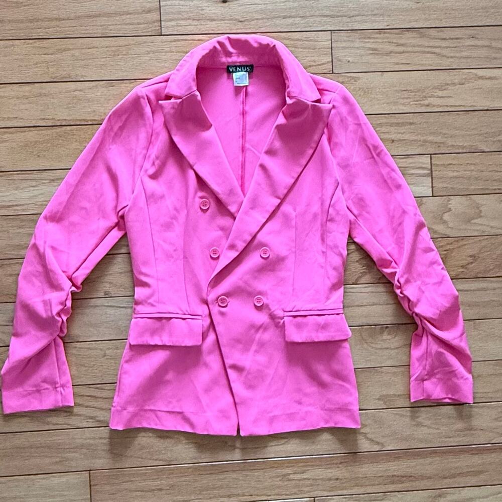 VENUS Hot Pink Double Breasted Blazer Size 4 Women Notch Lapel Tailored Jacket - Picture 5 of 11